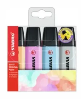 STABILO® BOSS ORIGINAL Pastel - 4 ks sada - oranžová, svěží modrá, fuchsiová, šedá (70/4-4)