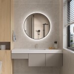 Erga Emma, kulaté LED zrcadlo 70cm, černý kovový rám, 1610 lm, 6500K, zadní osvětlení, ERG-V01-201-7070-BK