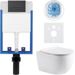 CERANO - Kompletní WC set Profi/Felci - bílá lesklá - WC tlačítko Slim/Černá matná - pro zazdění - 52,5x36 CER-8050BD57