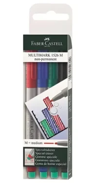 FABER-CASTELL Multimark M / Popisovač / Nepermanentní / Smývatelný vodou / Gumovací hrot / Sada 4 barev (152604)