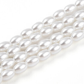 Voskované perly ve tvaru rýže - bílé - 4,5 x 6 mm - 10 ks
