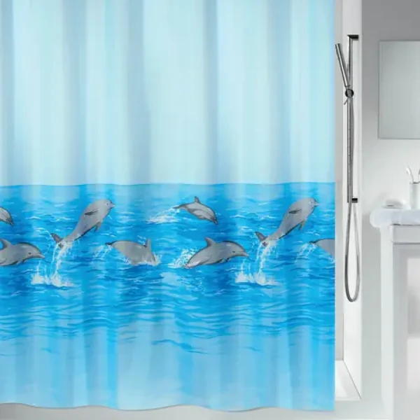 Spirella NEMO bílo-modrý / Sprchový závěs / motiv delfíni / 240 x 180 cm / polyester