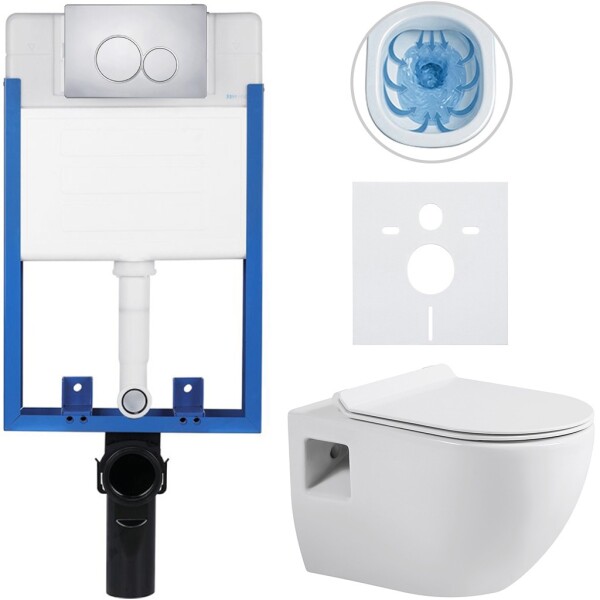 CERANO Kompletní podomítkový WC set Lite/Dure - bílá lesklá - WC tlačítko Duo, chrom - k zazdění - 51x35 cm