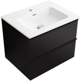 CERANO - Koupelnová skříňka Velora - černá matná, úchytka černá + keramické umyvadlo Novo - bílá lesklá - 61x54,5x46,5 CER-979889