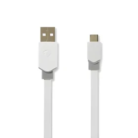 Nedis USB 2.0 kabel bílá / Kabel USB / USB-A - Micro-B / 480 Mbps / 1 m / plochý (CCBP60500WT10)