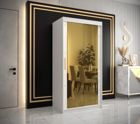 Šatní skříň Abi Golden T3 Barva korpusu: Bílá, Rozměry: 100 cm, Dveře: Bílý mramor se zlatým zrcadlem
