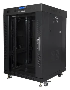 Lanberg 15U 19" černý / Stojanový rozvaděč / 600×600 mm / Flat pack / Skleněné dveře / LCD (FF01-6615-12BL)