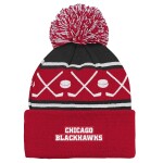 Outerstuff Dětská batolecí zimní čepice Chicago Blackhawks NHL Face-Off Cuff Pom