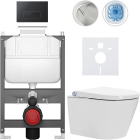 CERANO - Závěsné WC s bidetem Basic/Cronus Standard - bílá lesklá - WC tlačítko Modulo/Černá - ovládání shora - předstěnová instalace - 59,3x38,4 CER-8050BD86455