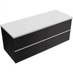 CERANO Koupelnová skříňka Velora - černá matná, úchytka chrom + deska z lit. mramoru Elanys - 12 mm - bílá matná - 120x54,2x46,5 cm