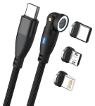 RealPower Magnetic 100W černá / Magnetický nabíjecí kabel USB-C / 100 W PD / 1 m / adaptéry Lightning, micro-USB (439615)