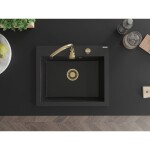 MEXEN/S - Elix granitový dřez 1-miska 600 x 500 mm, černá/stříbrná metalik, sifon zlatá 6525601005-73-G
