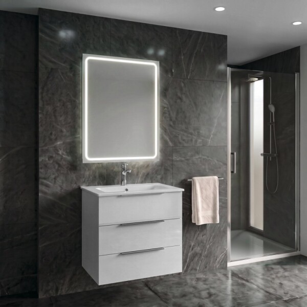 SAPHO - SET koupelnová skříňka CIRASA 60cm s umyvadlem a LED zrcadlem, 3x zásuvka, bílá lesk KSET-097