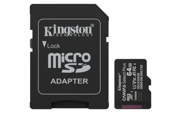 Kingston Canvas Select Plus Gen3 microSDXC 64GB s adaptérem / UHS-I V30 / U3 / Class 10 / čtení: až 100MBs / zápis: až 1 (SDCS3/64GB)