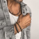 Inspirace 137 - Pánský set šperků – pravá kůže, tygří oko a chirurgická ocel