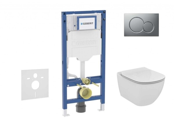 GEBERIT - Duofix Set předstěnové instalace, klozetu Tesi a sedátka softclose, tlačítko Sigma01, matný chrom SANI11CD2134