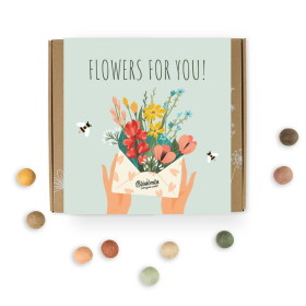 Blossombs Semínkové bomby - Dárkový box Kytice (9 ks) - Blossombs Dárková sada semínek divokých květin Flowers for you Medium - 9 ks, zelená barva