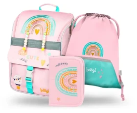 BAAGL SET 3 - Školní set Zippy Duha růžový: aktovka / penál / sáček (A-34273)