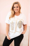 Dámská bavlněná halenka Plus Size s kamínky bílá + khaki UNI