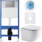 CERANO Kompletní podomítkový WC set Lite/Cesso - bílá lesklá - WC tlačítko Slim, tmavě šedá - předstěnová instalace/sádrokarton - 49x36 cm - 416797