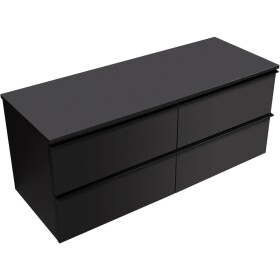 CERANO Koupelnová skříňka Velora - černá matná, úchytka černá + deska pod umyvadlo Navira Slim - 18 mm - 120x54,8x46,5 cm