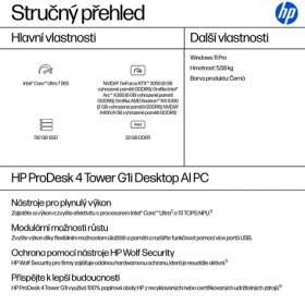 HP ProDesk 4 Tower G1i černá / Pracovní počítač / Intel Core Ultra 7 265 / 32 GB DDR5 / 512 GB SSD / W11P (9H7M6ET#ABD)