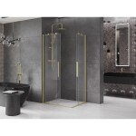 MEXEN/S - Velar Duo čtvercový sprchový kout 90 x 80, transparent, zlatá kartáčovaná 871-090-080-02-55