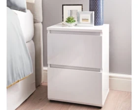 Noční stolek se 2 šuplíky Lina, leskle bílý