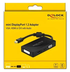 Delock Adaptér Mini DisplayPort 1.2 - VGA/HDMI černá / DVI / Audio (F) / 4K / pasivní (62073)