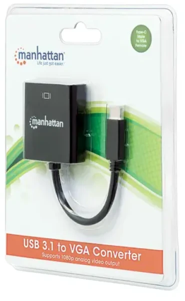 Manhattan USB-C 3.1 černý / Konvertor na VGA / rozlišení 1920 x 1200 / bez nutnosti napájení (151771)