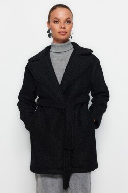 Trendyol Black Oversize kabát se širokým střihem páskem