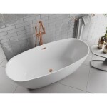 MEXEN/S - Luvo Slim volně stojící vana 170 x 75, bílá, sifon a přepad růžové zlato 52801707500-60