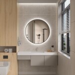 Erga Emma, kulaté LED zrcadlo 80cm, černý kovový rám, 1840 lm, 6500K, zadní osvětlení, ERG-V01-201-8080-BK