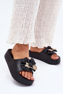 Dámské Pěnové Pantofle Na Platformě S Mašlí A Broží Černé Marlize 36