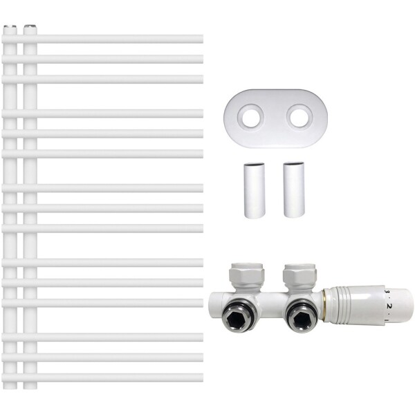 CERANO Koupelnový radiátorový set Burke - ústřední vytápění - asymetrické připojení 50 mm - 348W - bílá matná - 900x500 mm