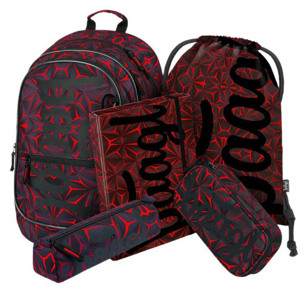 5 SET Core Red Polygon: batoh, penál, pouzdro, sáček, desky