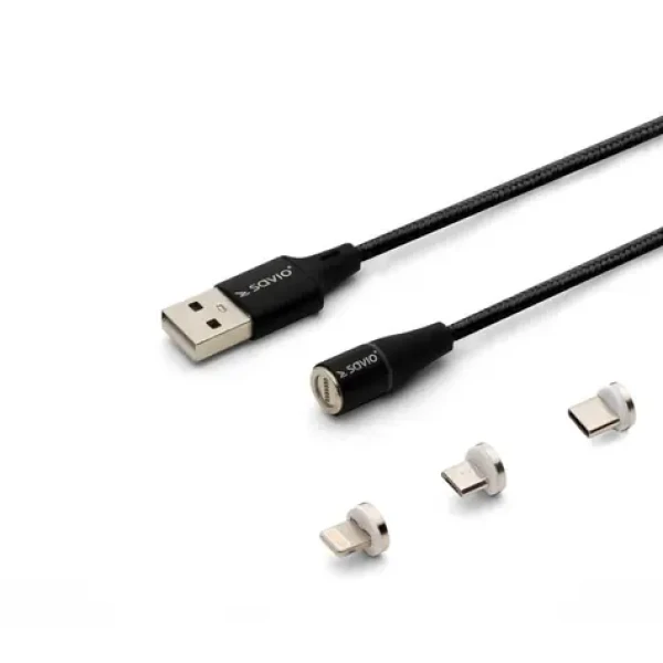 SAVIO CL-155 kabel s vyměnitelnými magnetickými konektory USB - USB-C microUSB Lightning 2m černá (KBASAVUSB0013)
