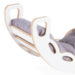PLUSH NEST PLUSH NEST Dřevěné houpátko Mini 4v1 se stěnou na lezení a skluzavkou + polštář (sametově šedý), bílá dřevěná konstrukce