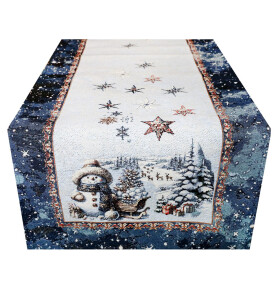 DumDekorace Vánoční gobelínový ubrus s lurexem - Sněhulák a sněhové vločky Šířka: 90 cm | Délka: 90 cm