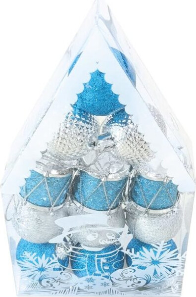 Baňky set 4cm/12ks modré+stříbrné