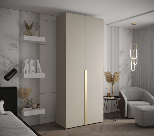 Šatní skříň Abi Inova 1 Rozměry: 100 cm, Pásky / úchyty: Zlatý, Barva korpusu + barva dveří: Kašmír