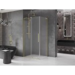 MEXEN/S - Velar L sprchový kout, posuvné dveře 120 x 85, dekor, zlato kartáčovaná 871-120-085-33-55