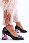 Kožené lodičky s ozdobným podpatkem Leski Boty 2608/K Černá 40