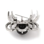 Kovová brož / přívěsek - Pavouk s obsidiánem - starostříbrná - 34 × 37 mm - 1 ks