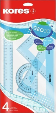 Sada na geometrii GEO set 30cm, set plastových pravítek, 4 ks v polybagu