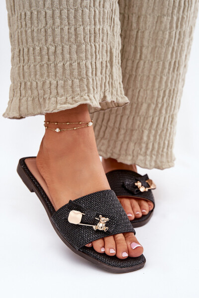 Dámské Pantofle Na Plochém Podpatku S Mašlí Černé Sallariela 40