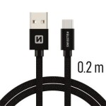 Swissten 71521101 USB 2.0 typ na USB 2.0 zástrčka zástrčka opletený, 0,2m, černý