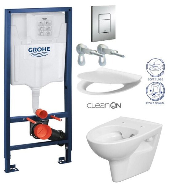 Rapid SL pro závěsné WC 38528SET s chromovou deskou + WC CERSANIT CLEANON PARVA + SEDÁTKO 38772001 PA2
