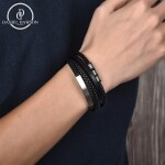 Pánský náramek Gerard, kůže, chirurgická ocel, různé velikosti, Černá 25 cm