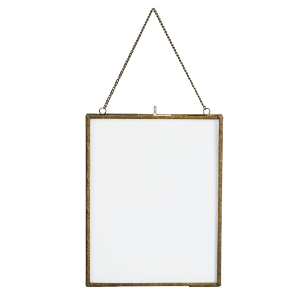 MADAM STOLTZ Závěsný fotorámeček Antique brass Frame 20 × 25 cm, měděná barva, sklo, kov